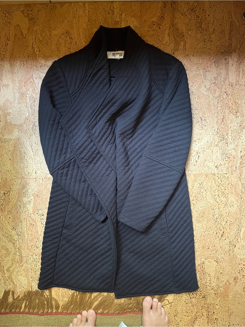 BB Dakota Black Quilted Shawl-Collar Open Front Coat